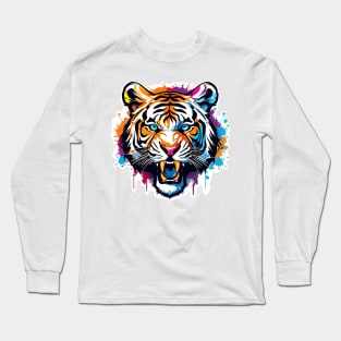 Tiger Head Dripping Rainbow Graffiti Long Sleeve T-Shirt